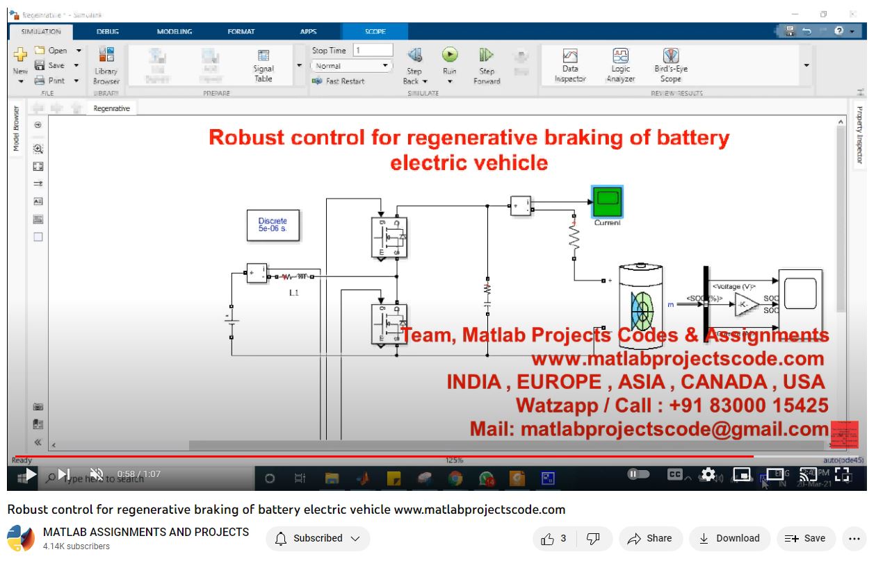 Robust Control For Regenerative Braking Of Battery Electric Vehicle project simulation thumbnail for Mechanical, EV and Mechatronics Engineering