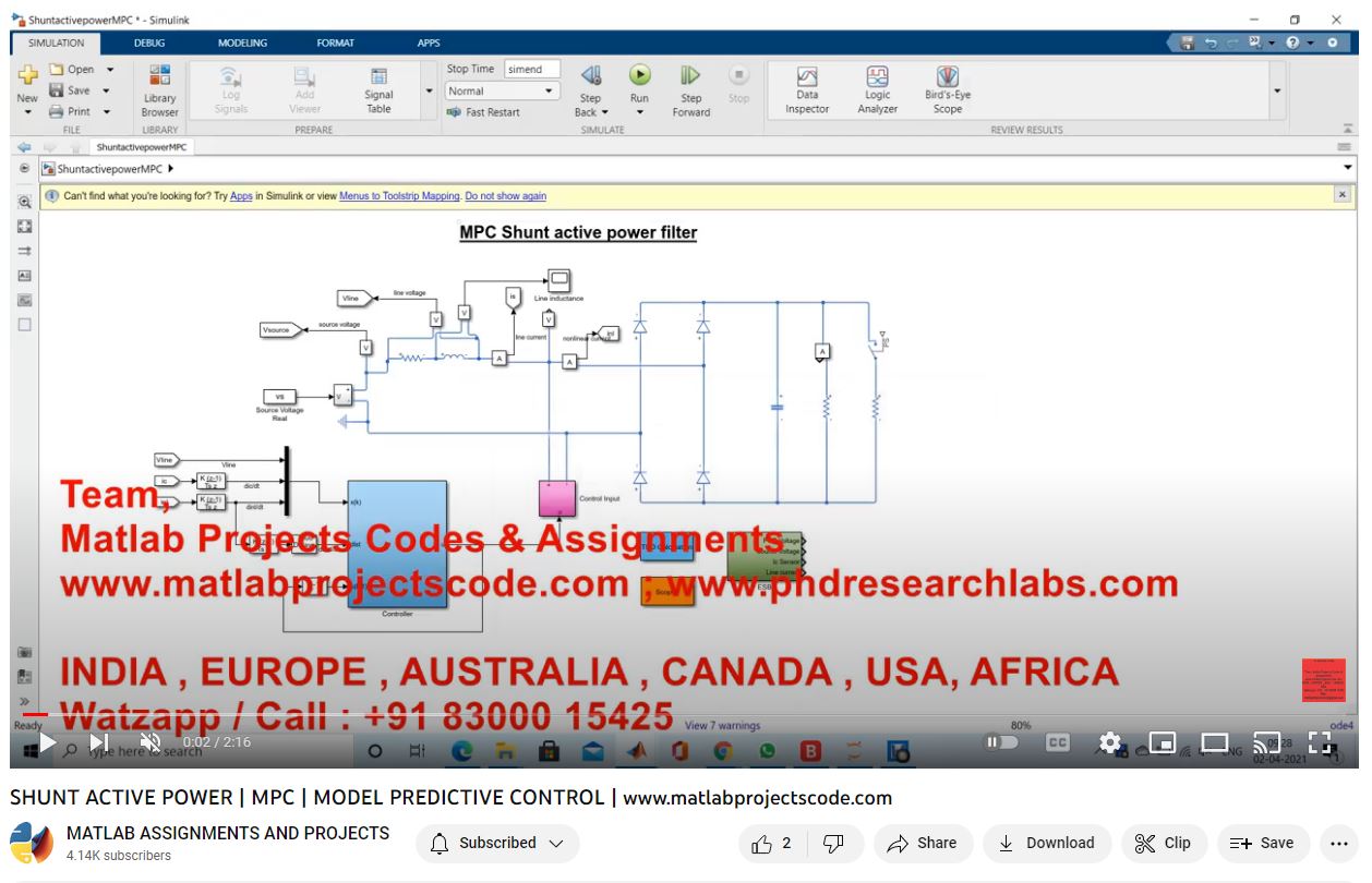 Shunt Active Power _ Mpc _ Model Predictive Control project simulation thumbnail for Renewable Energy Engineering