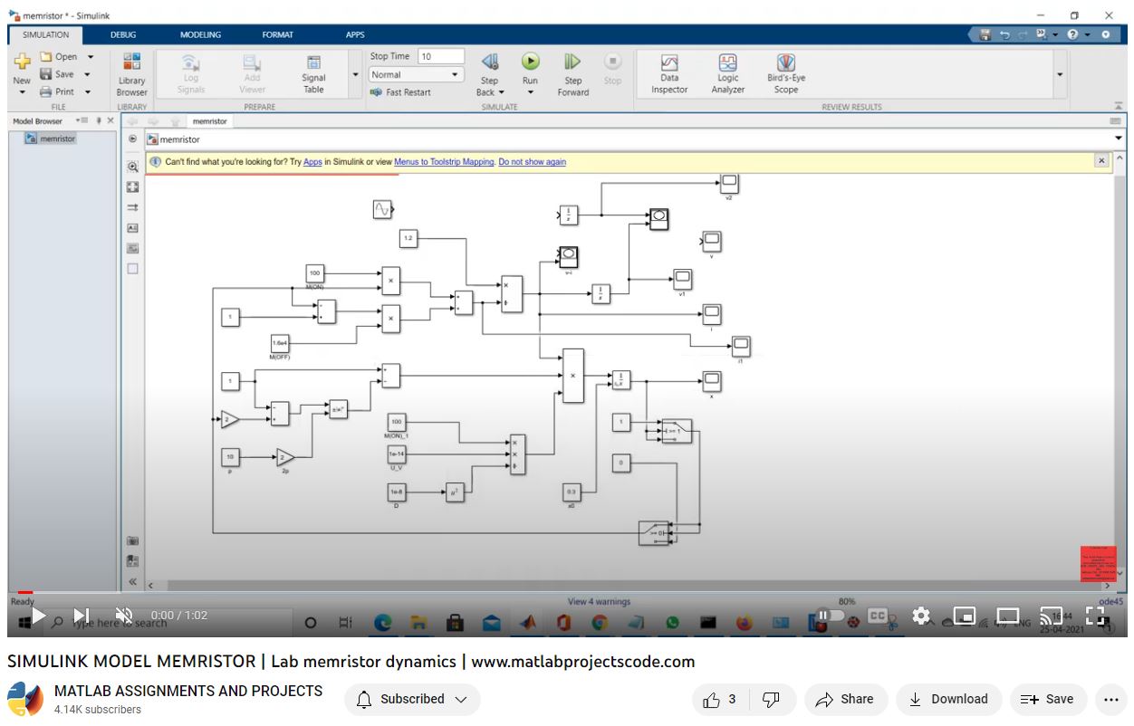 Simulink Model Memristor _ Lab Memristor Dynamics project simulation thumbnail for Signal Processing and AI Engineering