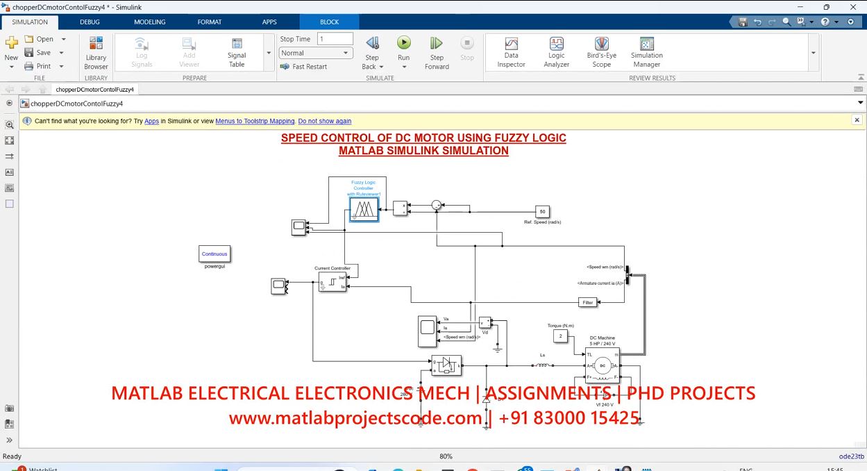 Speed Control Of Dc Motor Using Fuzzy Logic Matlab Simulink Simulation-Electrical - Phd Research project simulation thumbnail for Mechanical, EV and Mechatronics Engineering