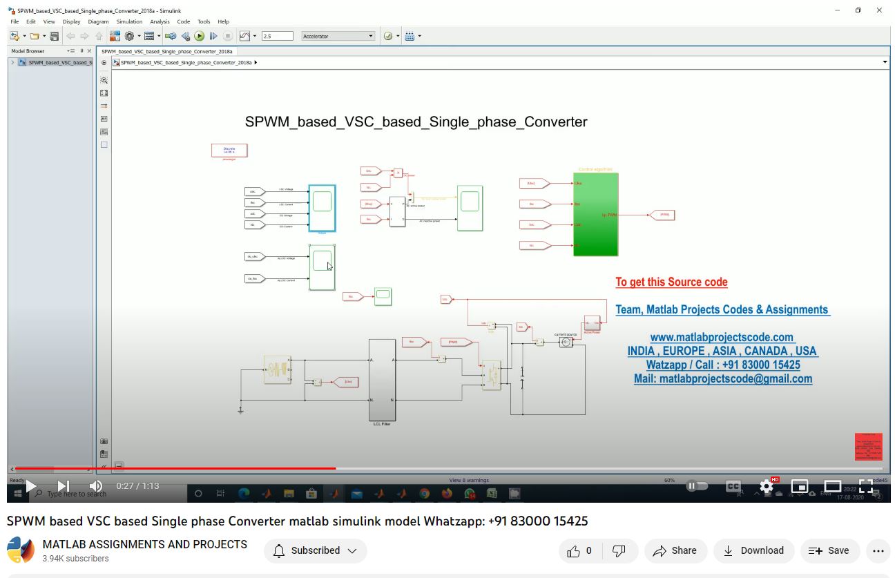 Spwm Based Vsc Based Single Phase Converter Matlab Simulink Model project simulation thumbnail for Power Electronics Engineering