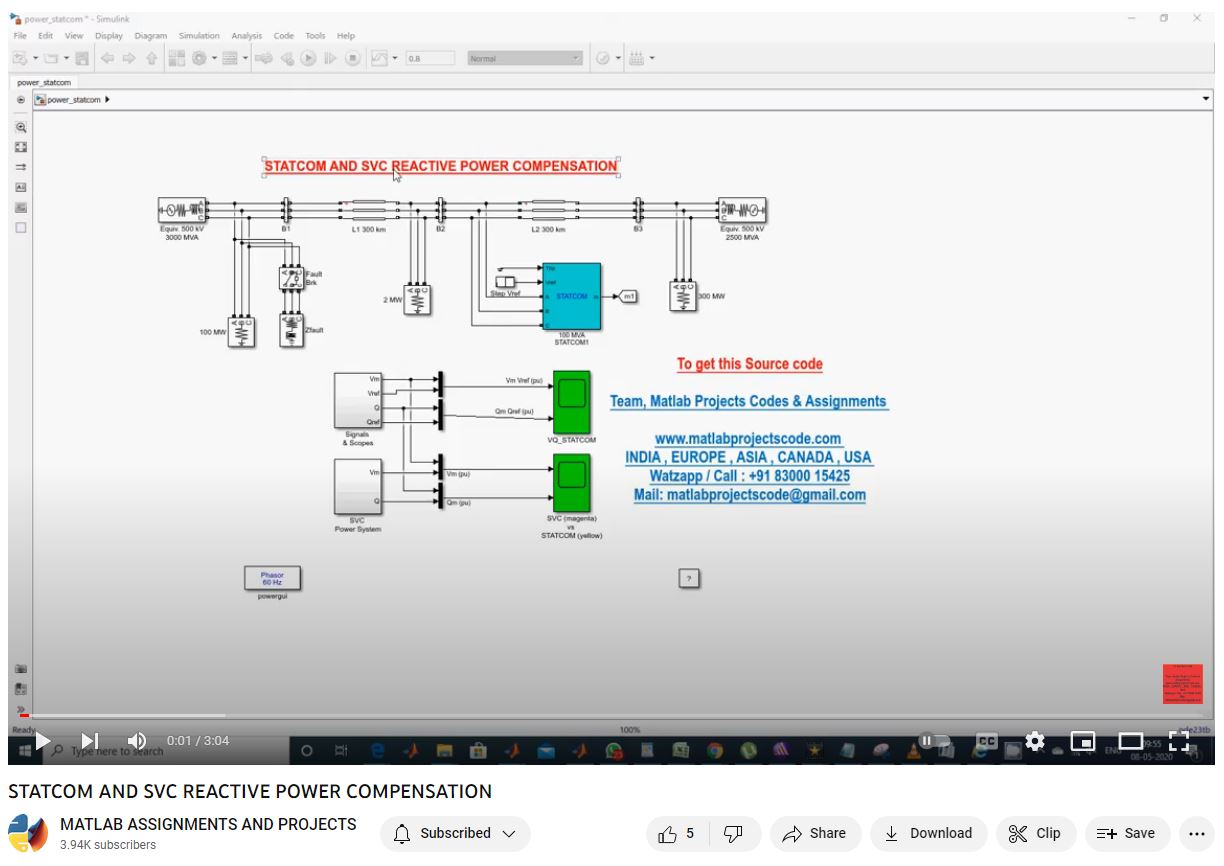 Statcom And Svc Reactive Power Compensation | MATLAB Project