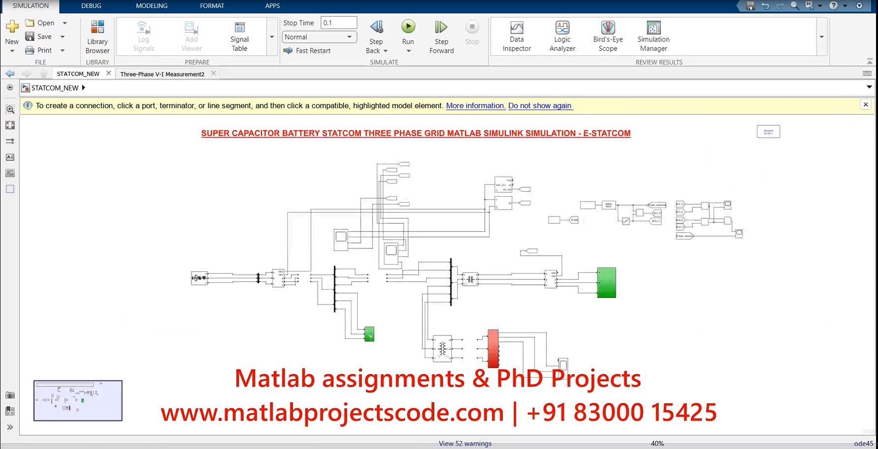 Super Capacitor Battery Statcom Three Phase Grid Matlab Simulink Simulation - E-Statcom project simulation thumbnail for Renewable Energy Engineering
