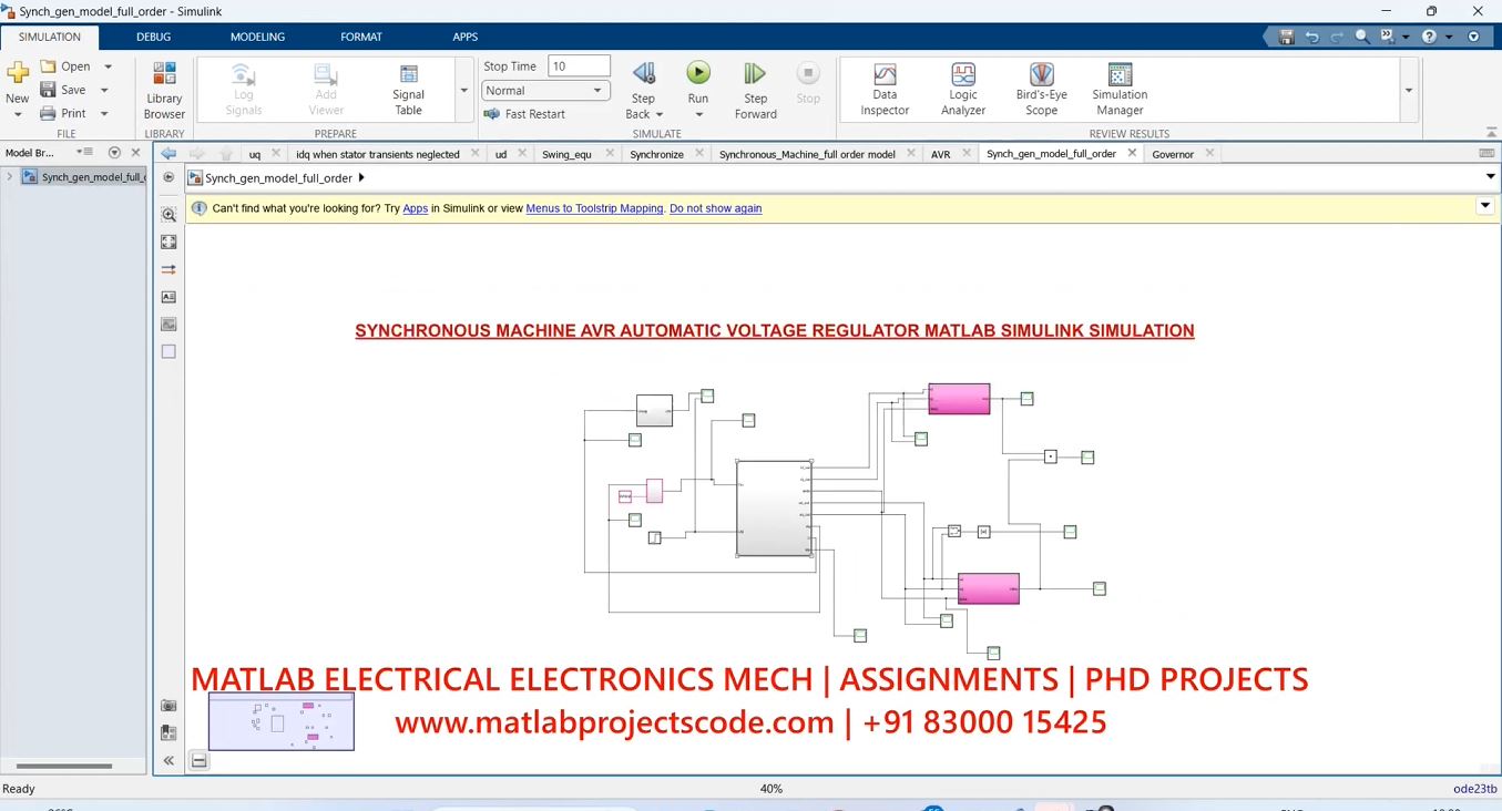 Synchronous Machine Avr Automatic Voltage Regulator Matlab Simulink Simulation-Electrical project simulation thumbnail for Electrical Engineering
