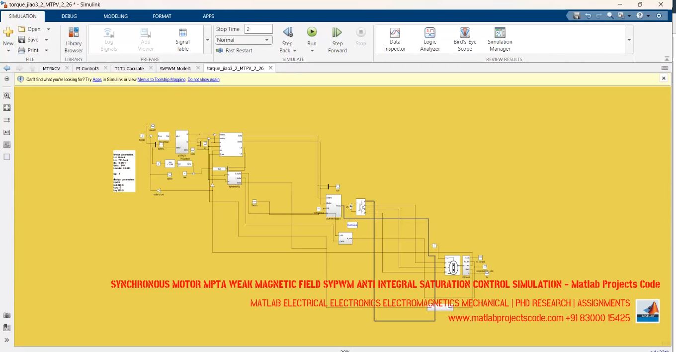 Synchronous Motor Mpta Weak Magnetic Field Svpwm Anti Integral Saturation Control Simulation - Matlab Projects Code project simulation thumbnail for Renewable Energy Engineering