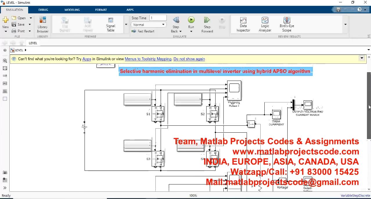 Selective Harmonic Elimination In Multilevel Inverter Using Hybrid Apso Algorithm project simulation thumbnail for Power Electronics Engineering