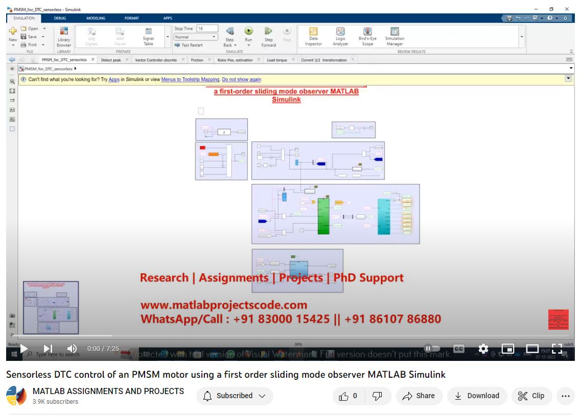 Sensorless Dtc Control Of An Pmsm Motor Using A First-Order Sliding Mode Observer Matlab Simulink project simulation thumbnail for Mechanical, EV and Mechatronics Engineering
