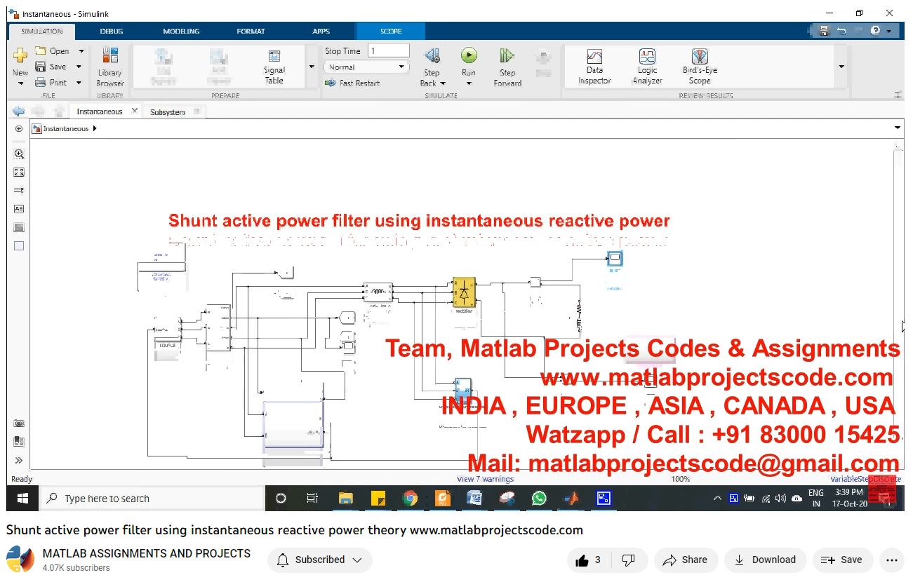 Shunt Active Power Filter Using Instantaneous Reactive Power Theory-Matlab Simulink-Electrical Assignments-Projects-Phd Research project simulation thumbnail for Renewable Energy Engineering