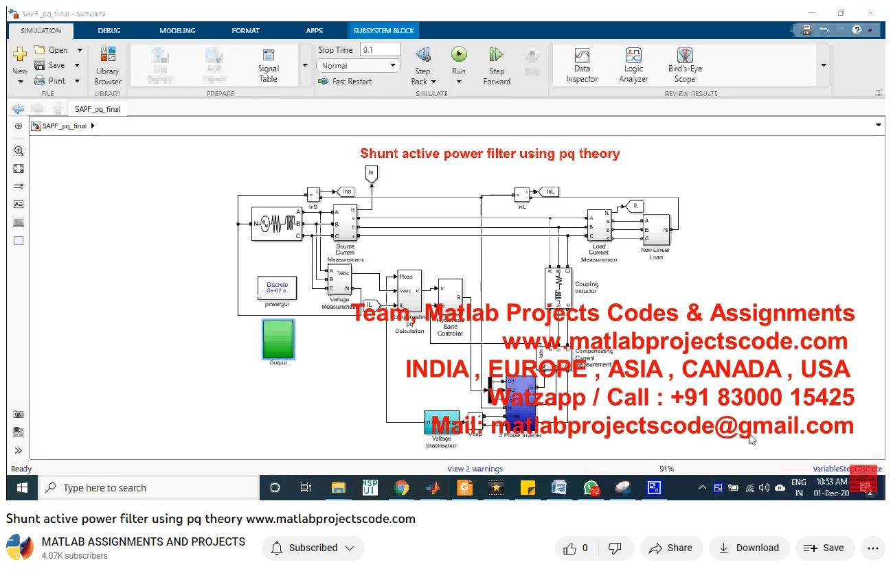Shunt Active Power Filter Using Pq Theory-Matlab Simulink-Electrical Assignments-Projects-Phd Research project simulation thumbnail for Renewable Energy Engineering