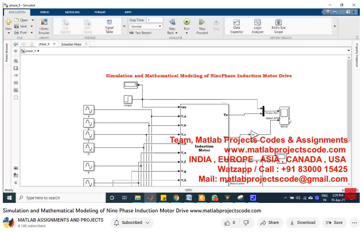 Simulation And Mathematical Modeling Of Nine Phase Induction Motor Drive project simulation thumbnail for Mechanical, EV and Mechatronics Engineering