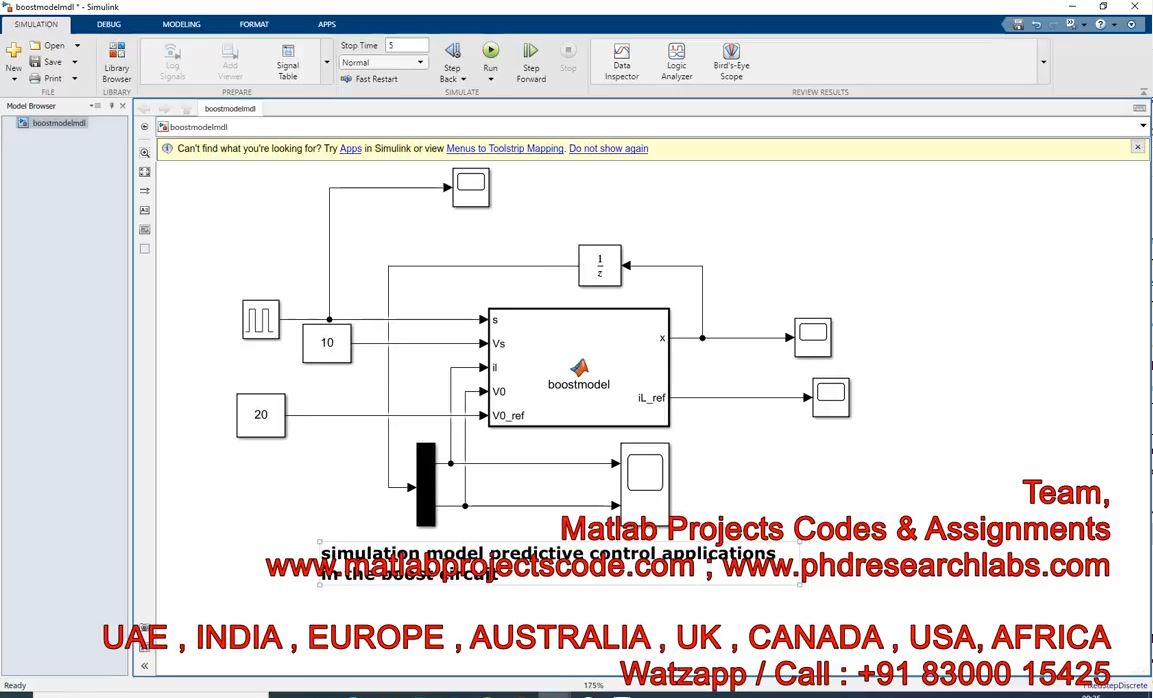 Simulation Model Predictive Control Applications In The Boost Circuit __ Mpc __ Boost __ Simulink project simulation thumbnail for Power Electronics Engineering
