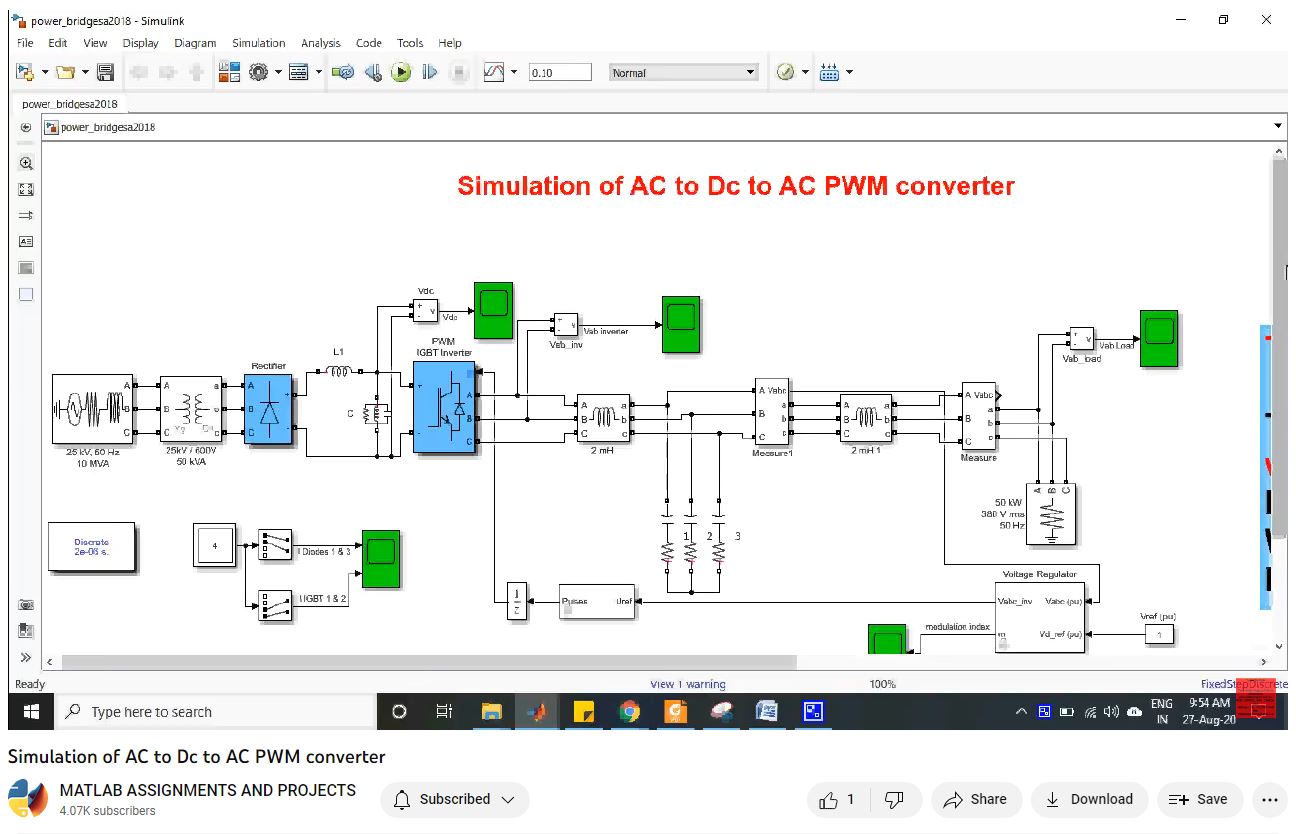 Simulation Of Ac To Dc To Ac Pwm Converter-Matlab Simulink-Electrical Assignments-Projects-Phd Research project simulation thumbnail for Power Electronics Engineering