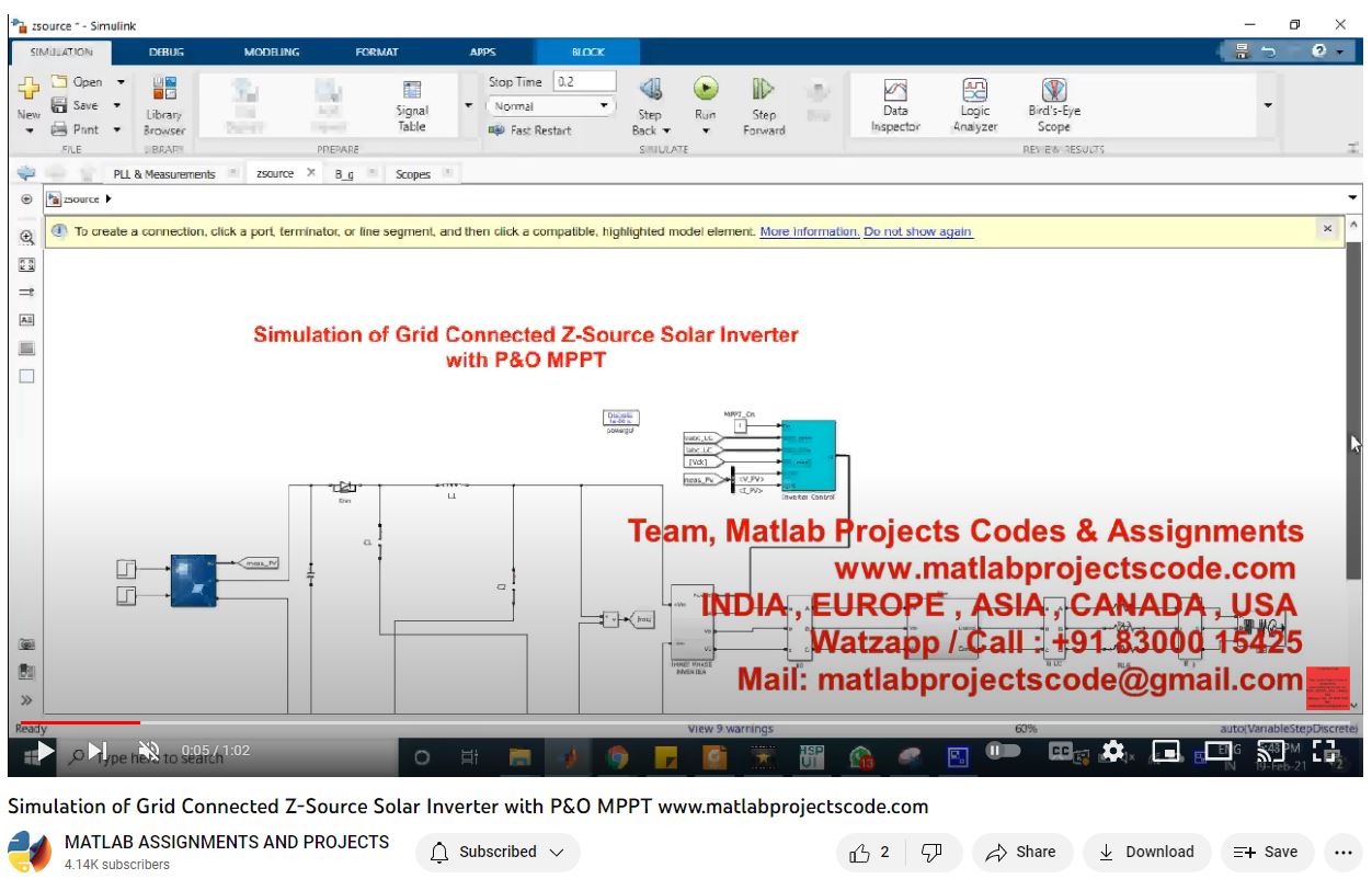 Simulation Of Grid Connected Z-Source Solar Inverter With P O Mppt project simulation thumbnail for Renewable Energy Engineering