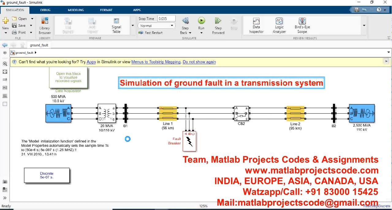 Simulation Of Ground Fault In A Transmission System project simulation thumbnail for Electrical Engineering