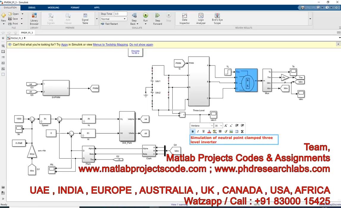 Simulation Of Neutral Point Clamped Three Level Inverter Pmsm __ Npc __ Pmsm Pi __ Simulink project simulation thumbnail for Mechanical, EV and Mechatronics Engineering
