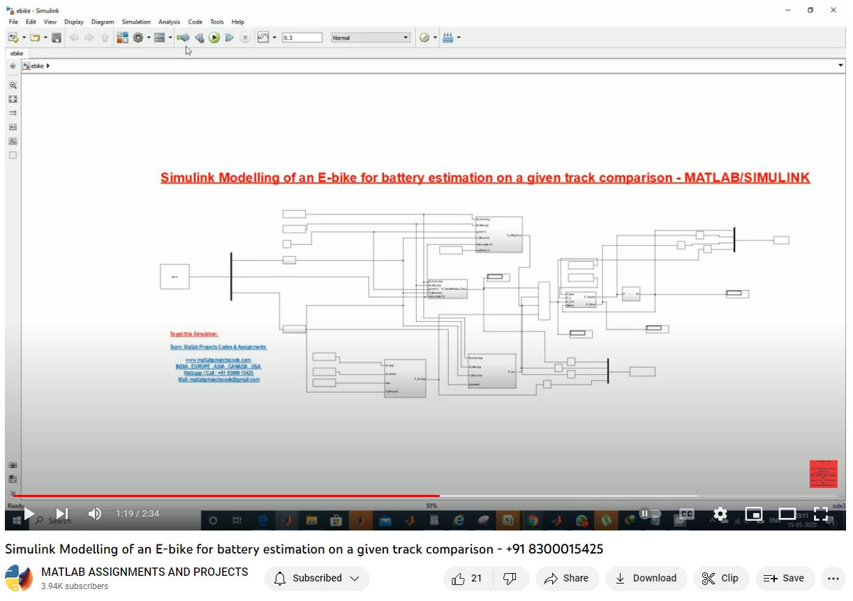 Simulink Modelling Of An E-Bike For Battery Estimation On A Given Track Comparison project simulation thumbnail for Mechanical, EV and Mechatronics Engineering