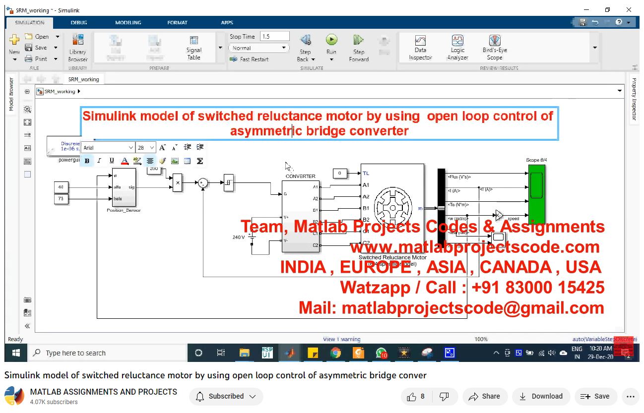Simulink Model Of Switched Reluctance Motor By Using Open Loop Control Of Asymmetric Bridge Conver-Matlab Simulink-Electrical Assignments-Projects-Phd Research project simulation thumbnail for Mechanical, EV and Mechatronics Engineering
