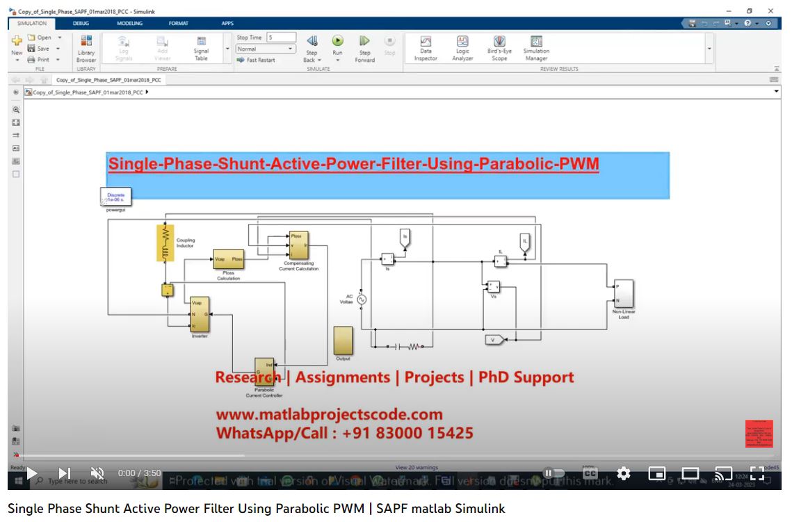 Single Phase Shunt Active Power Filter Using Parabolic Pwm Matlab Electrical Simulink Simulation project simulation thumbnail for Renewable Energy Engineering