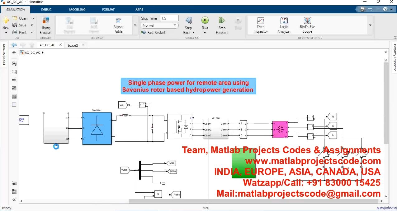 Single Phase Power For Remote Area Using Savonius Rotor Based Hydropower Generation project simulation thumbnail for Renewable Energy Engineering