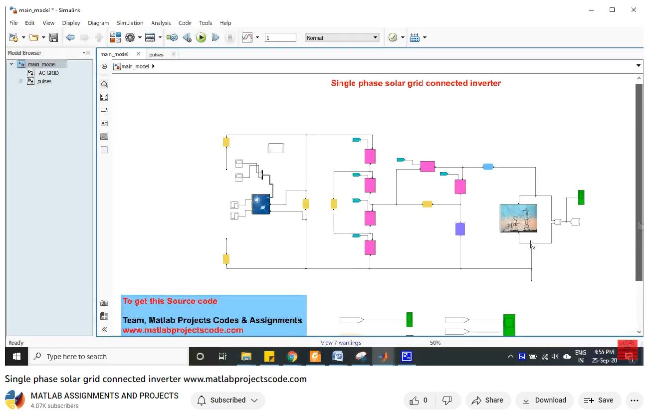 Single Phase Solar Grid Connected Inverter-Matlab Simulink-Electrical Assignments-Projects-Phd Research project simulation thumbnail for Renewable Energy Engineering