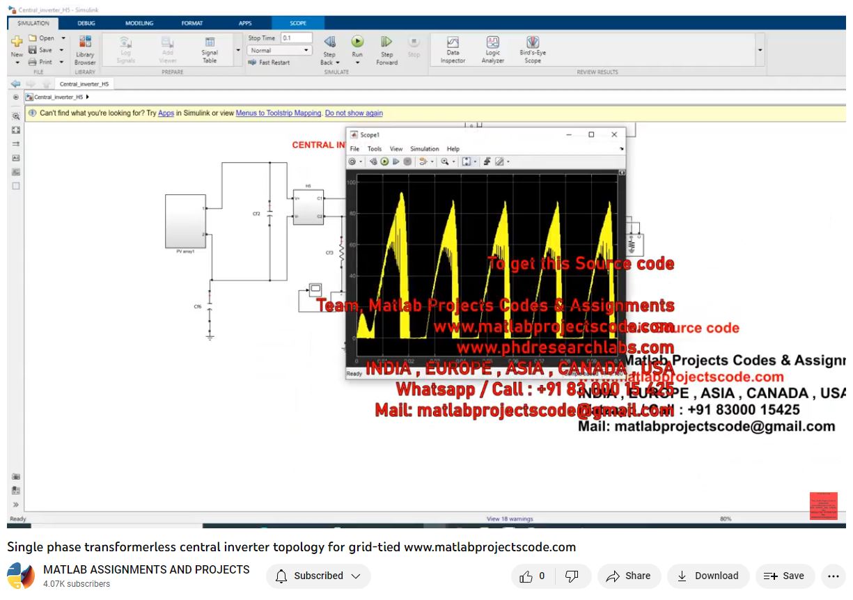 Single Phase Transformerless Central Inverter Topology For Grid-Tied-Matlab Simulink-Electrical Assignments-Projects-Phd Research project simulation thumbnail for Power Electronics Engineering