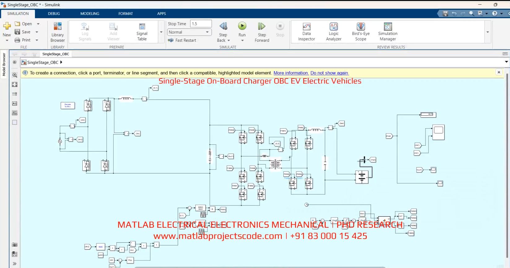 Single-Stage On-Board Charger Obc Ev Electric Vehicles project simulation thumbnail for Mechanical, EV and Mechatronics Engineering