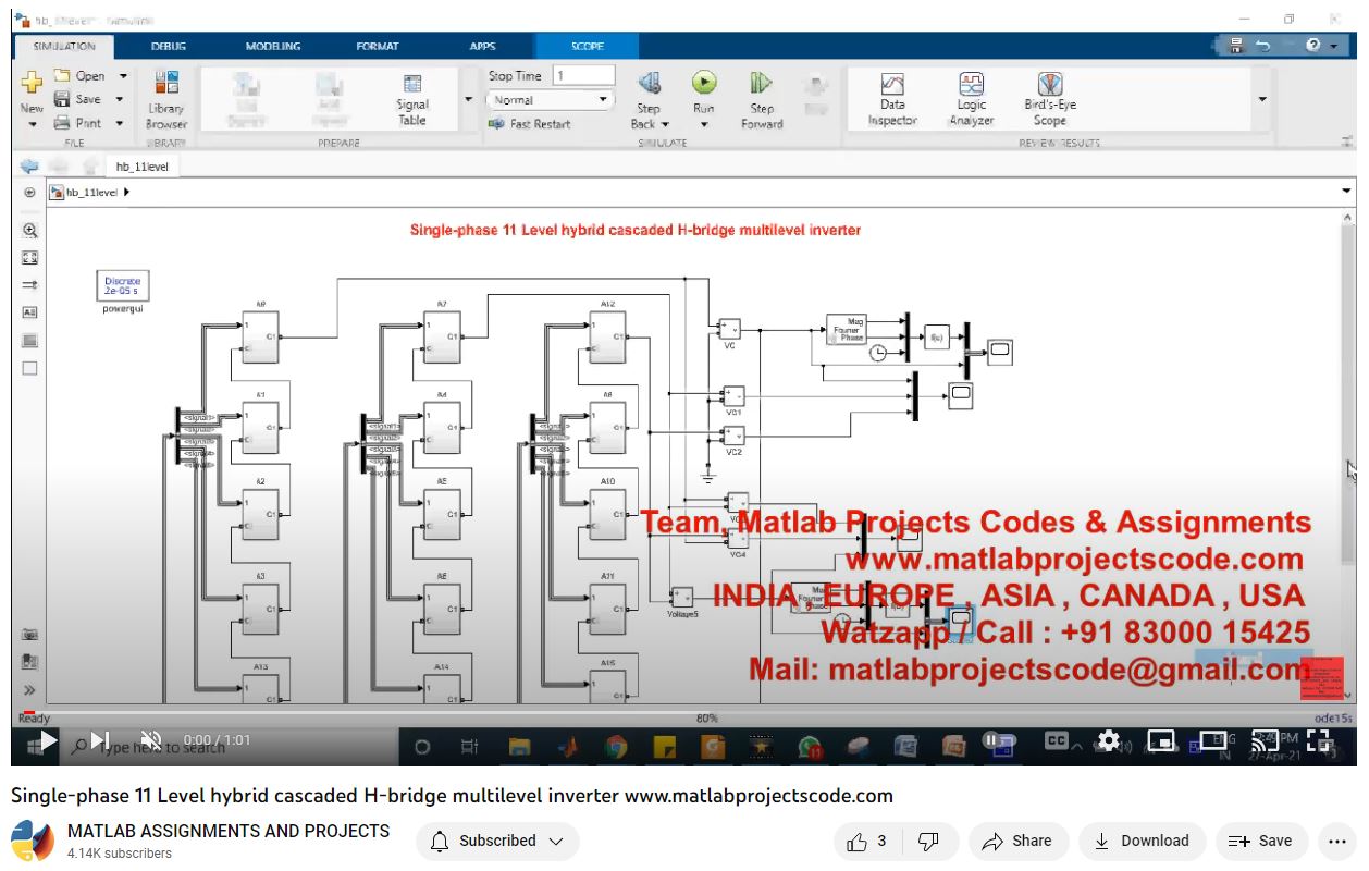 Single-Phase 11 Level Hybrid Cascaded H-Bridge Multilevel Inverter project simulation thumbnail for Power Electronics Engineering