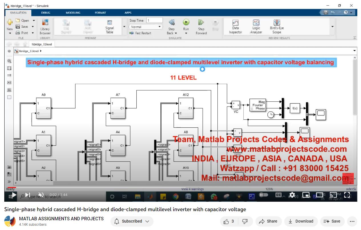 Single-Phase Hybrid Cascaded H-Bridge And Diode-Clamped Multilevel Inverter With Capacitor Voltage project simulation thumbnail for Power Electronics Engineering