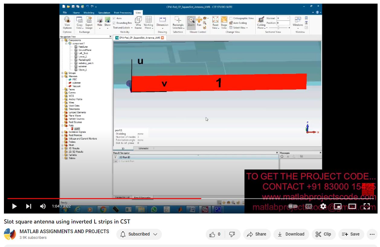 Slot Square Antenna Using Inverted L Strips In Cst project simulation thumbnail for Electromagnetics and RF Engineering