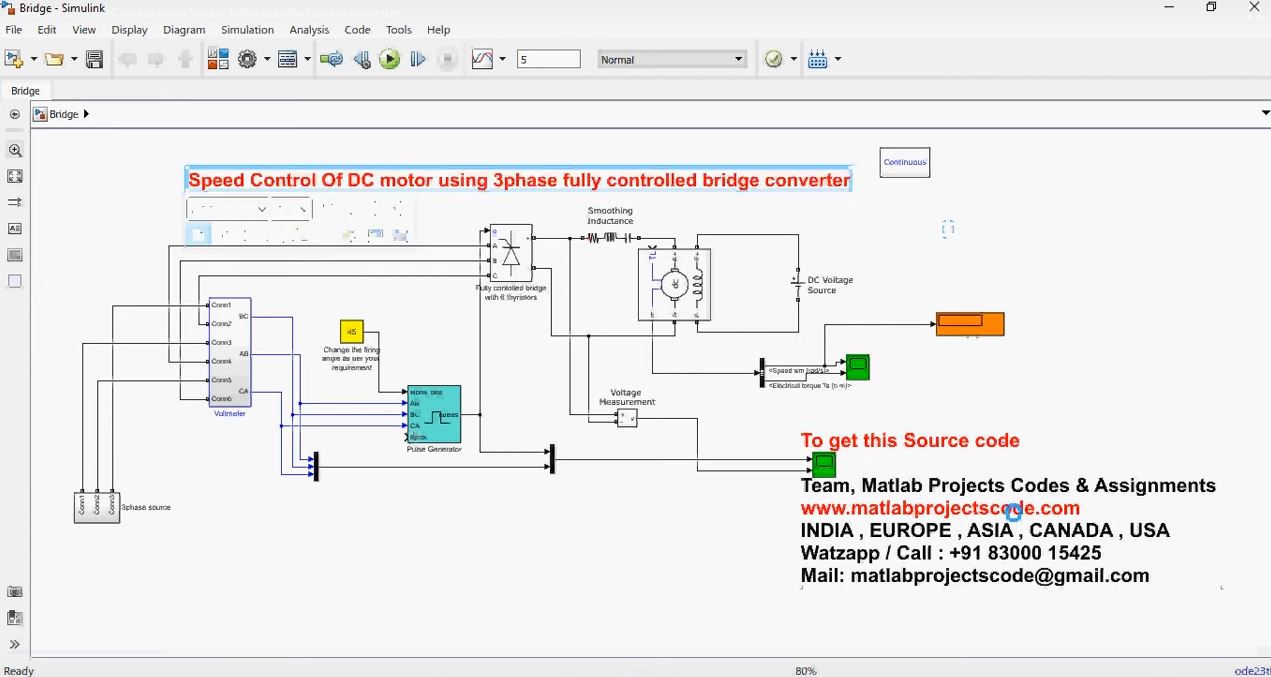 Speed Control Of Dc Motor Using 3Phase Fully Controlled Bridge Converter project simulation thumbnail for Mechanical, EV and Mechatronics Engineering
