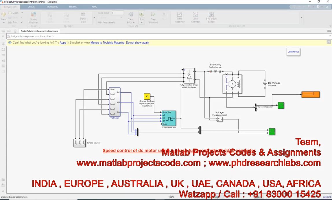 Speed Control Of Dc Motor Using 3-Phase Fully Controlled Bridge Converter __ Matlab Simulink project simulation thumbnail for Mechanical, EV and Mechatronics Engineering