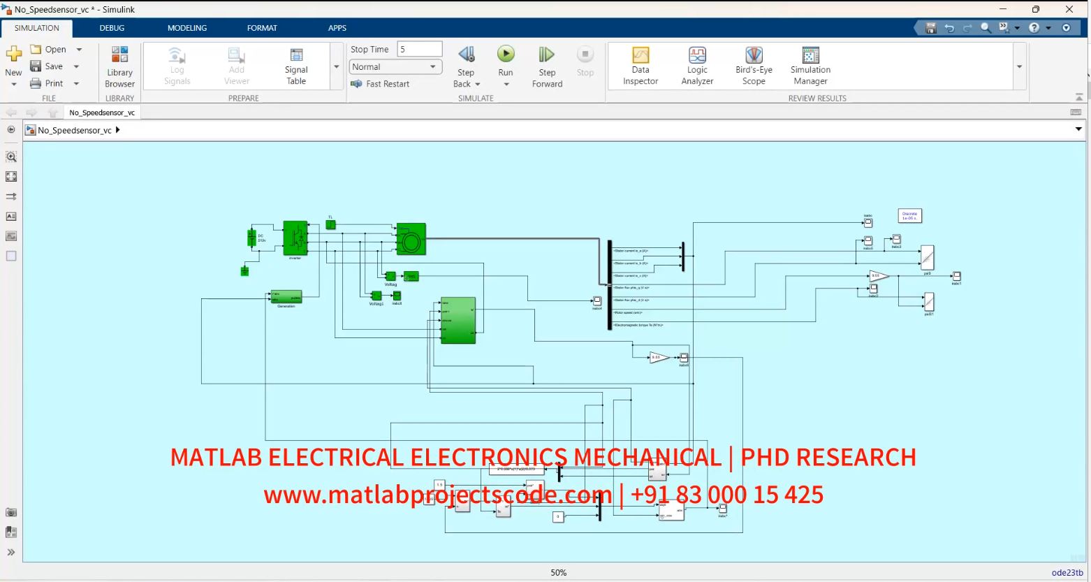 Speed Control Sensorless Induction Motor Control System Matlab Electrical Simulation project simulation thumbnail for Mechanical, EV and Mechatronics Engineering