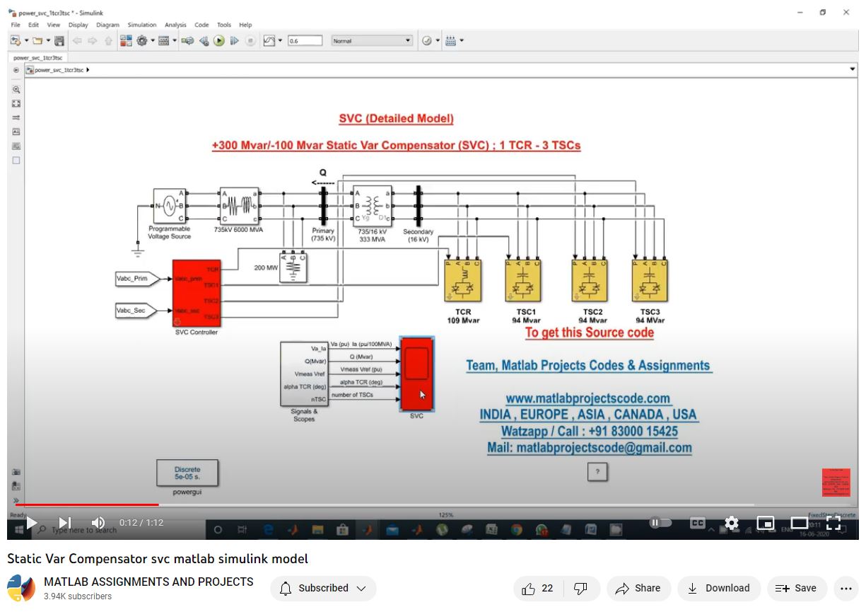 Static Var Compensator Svc Matlab Simulink Model project simulation thumbnail for Electrical Engineering