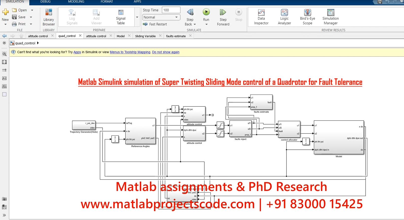 Super Twisting Sliding Mode Control Of A Quadrotor For Fault Tolerance - Matlab Simulink Electrical Simulation project simulation thumbnail for Mechanical, EV and Mechatronics Engineering