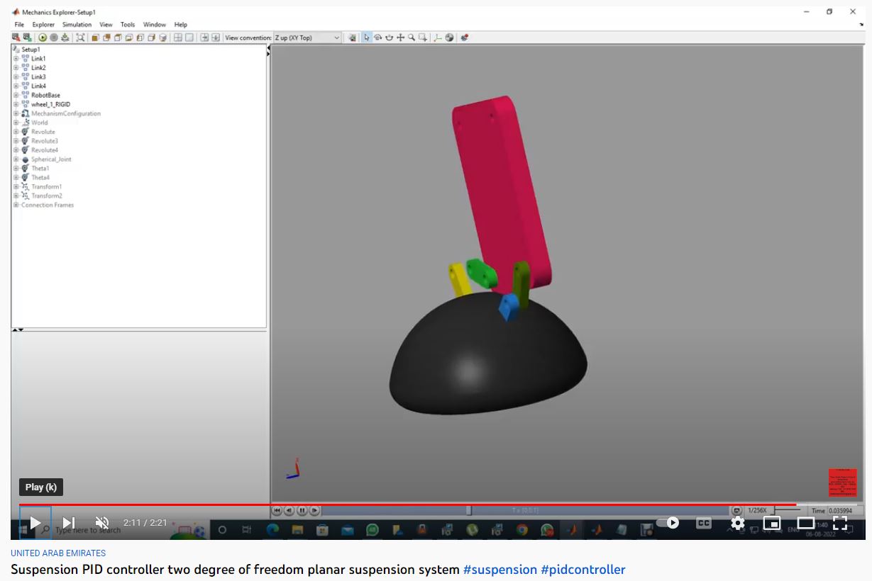 Suspension-PID Controller for a Two Degree of Freedom Planar Suspension System for a Vehicle-3D Model Solidworks MATLAB project simulation thumbnail for Mechanical, EV and Mechatronics Engineering