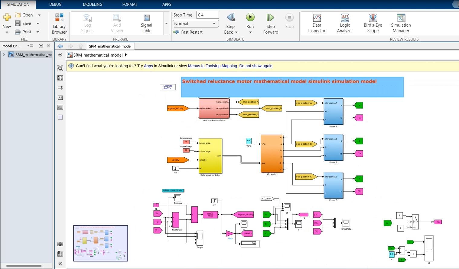 Switched Reluctance Motor Mathematical Model Simulink Simulation - Electrical Phd Research project simulation thumbnail for Mechanical, EV and Mechatronics Engineering