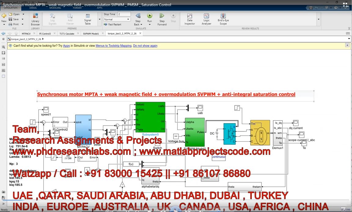 Synchronous Motor Mpta _ Weak Magnetic Field _ Overmodulation Svpwm _ Pmsm _ Saturation Control project simulation thumbnail for Renewable Energy Engineering