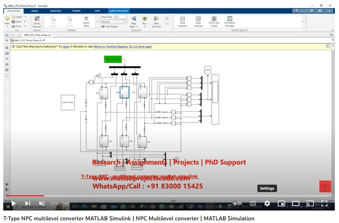 T-Type Npc - Multilevel Converter Matlab Simulink Simulation project simulation thumbnail for Power Electronics Engineering