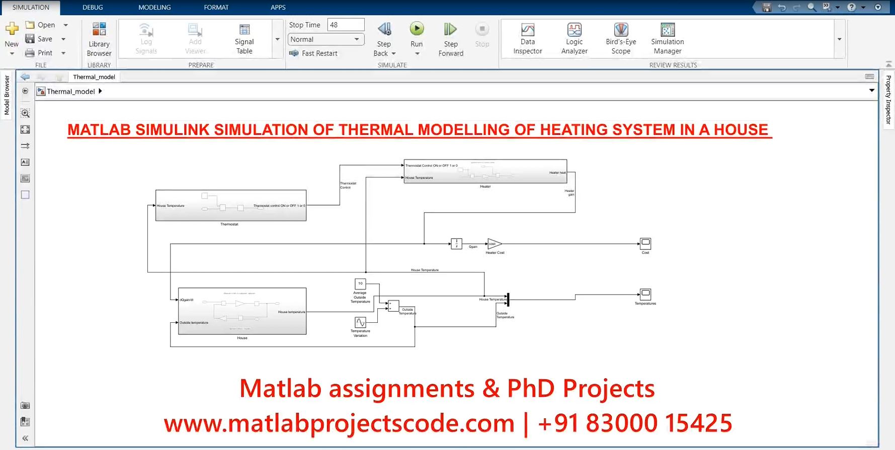 Thermal Modelling Of Heating System In A House - Matlab Simulink Simulation Project project simulation thumbnail for FEA & CFD Engineering