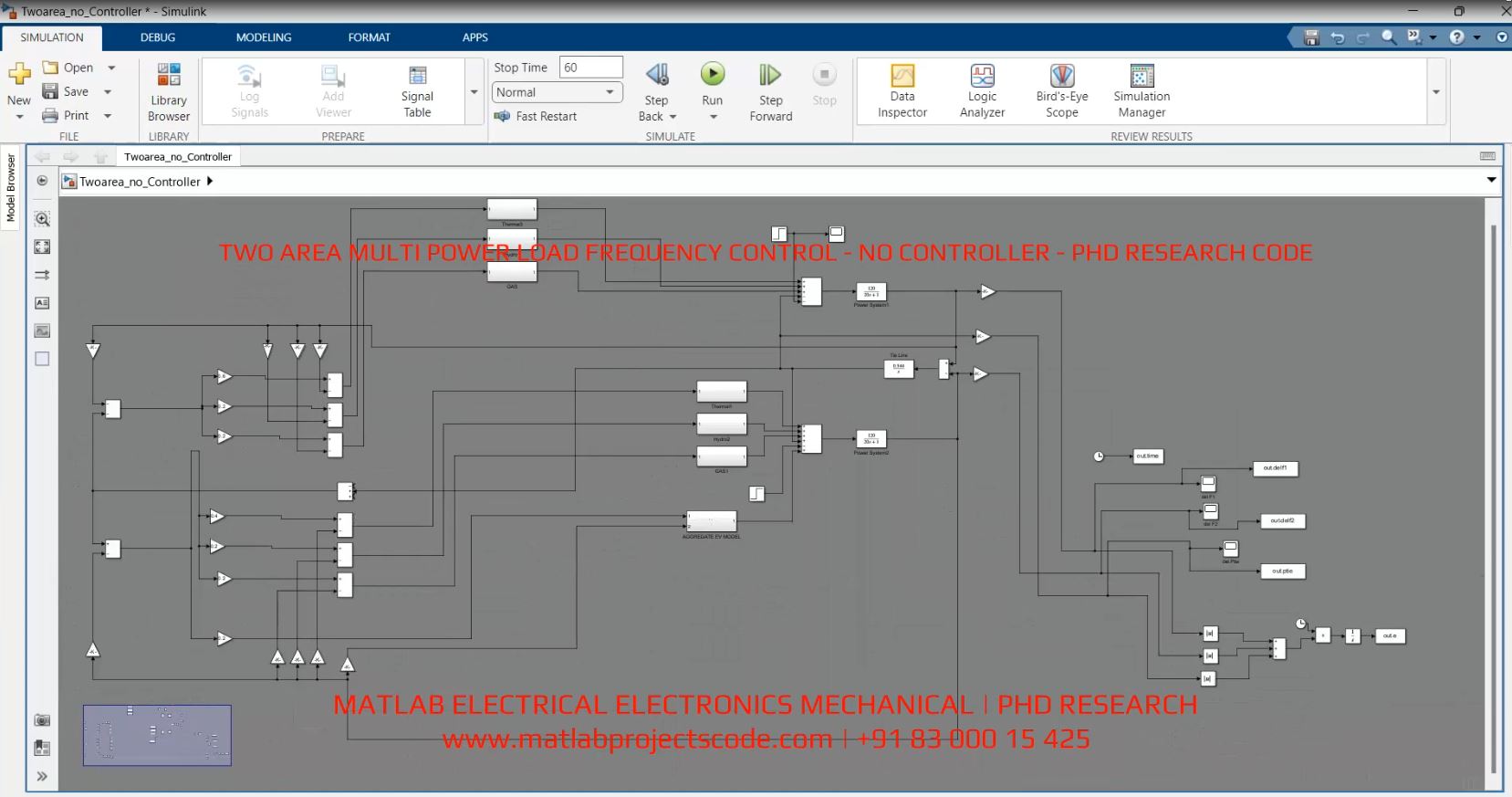 Two Area Multi Power Load Frequency Control - No Controller - Phd Research Code project simulation thumbnail for Renewable Energy Engineering