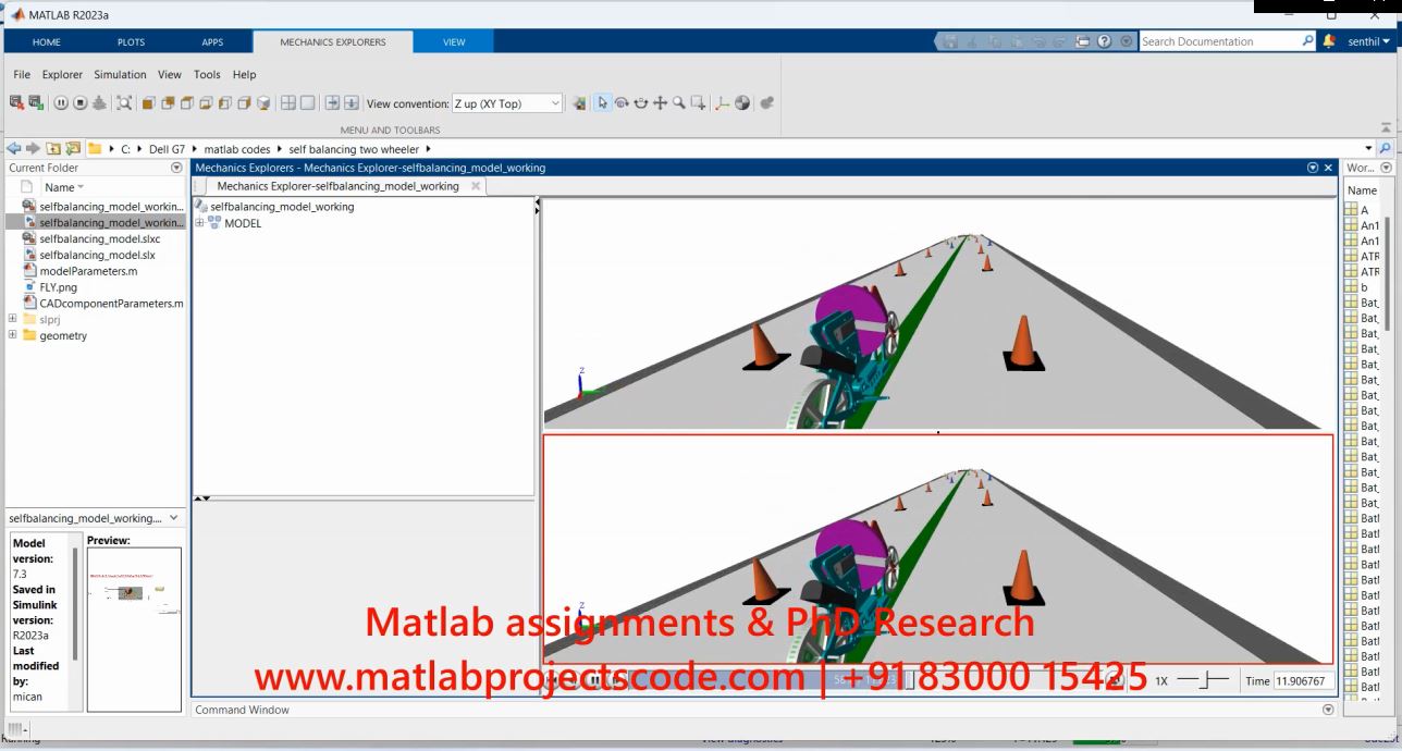 Two Wheel Electric Bicycle - Self Balancing Model - Matlab Simulink Electrical Simulation project simulation thumbnail for Mechanical, EV and Mechatronics Engineering