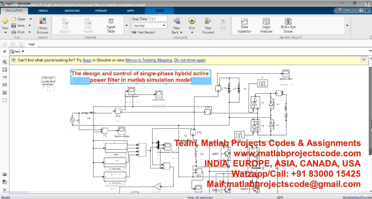 The Design And Control Of Single-Phase Hybrid Active Power Filter In Matlab Simulation Model project simulation thumbnail for Renewable Energy Engineering