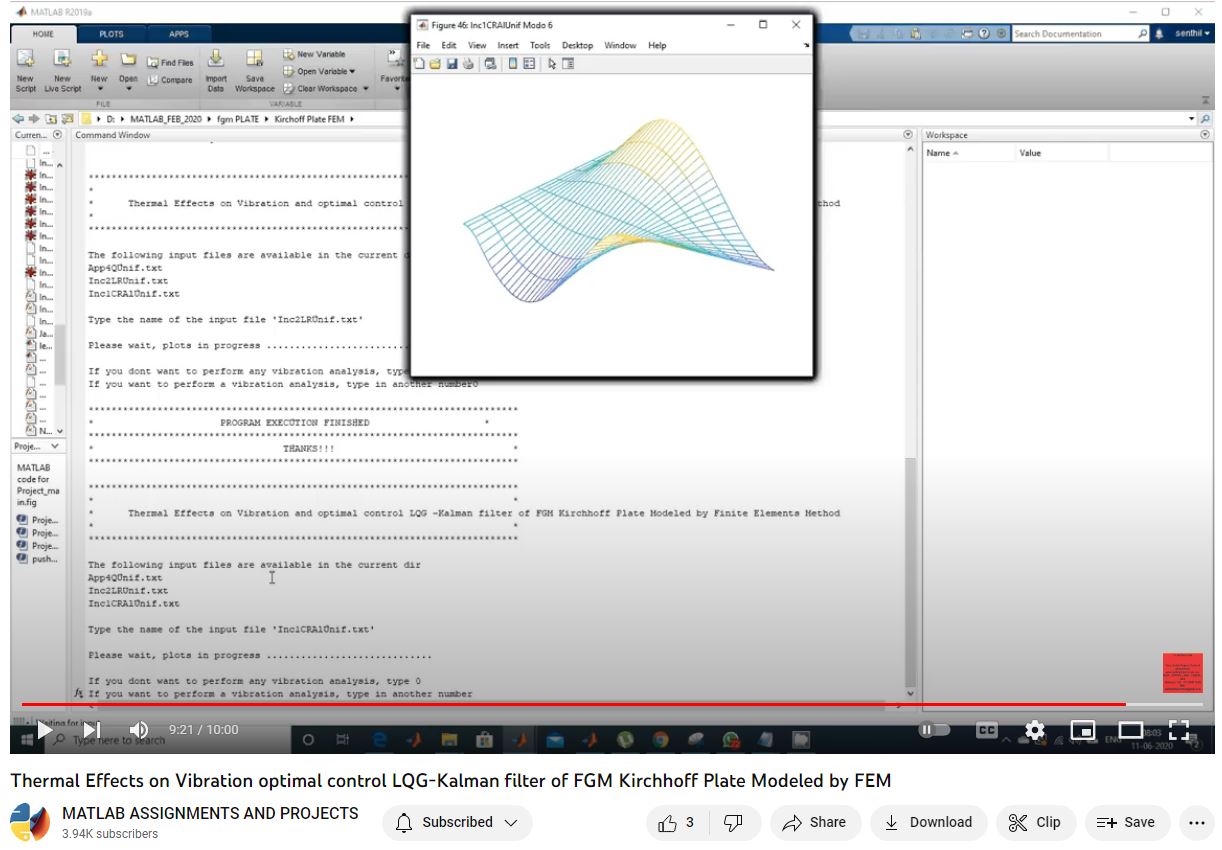 Thermal Effects On Vibration Optimal Control Lqg-Kalman Filter Of Fgm Kirchhoff Plate Modeled By Fem project simulation thumbnail for FEA & CFD Engineering