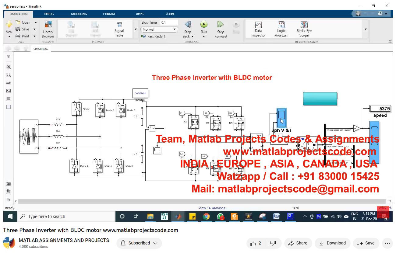Three Phase Inverter With Bldc Motor-Matlab Simulink-Electrical Assignments-Projects-Phd Research project simulation thumbnail for Mechanical, EV and Mechatronics Engineering