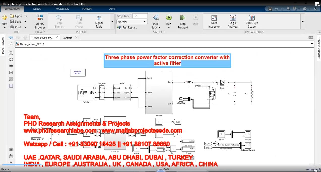 Three Phase Power Factor Correction Converter With Active Filter project simulation thumbnail for Renewable Energy Engineering