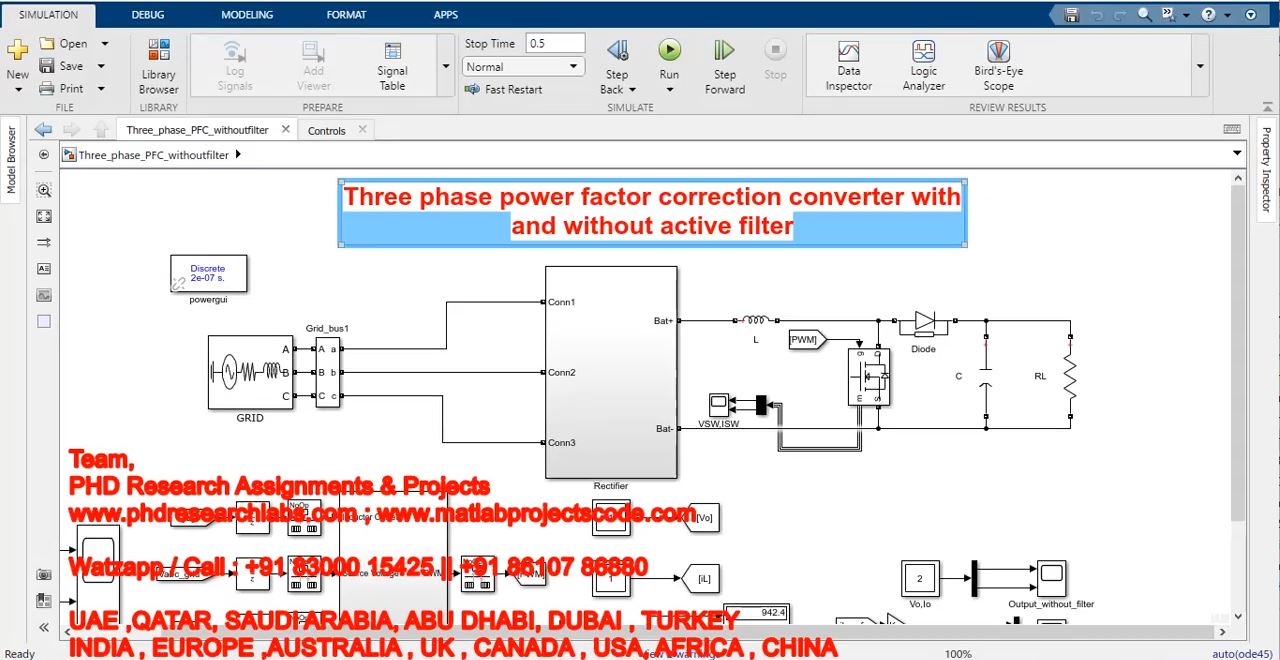 Three Phase Power Factor Correction Converter With And Without Active Filter project simulation thumbnail for Renewable Energy Engineering