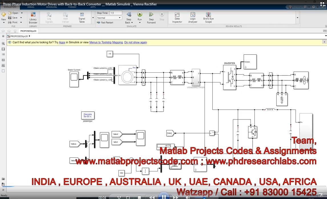 Three-Phase Induction Motor Drives With Back-To-Back Converter __ Matlab Simulink _ Vienna Rectifier project simulation thumbnail for Mechanical, EV and Mechatronics Engineering