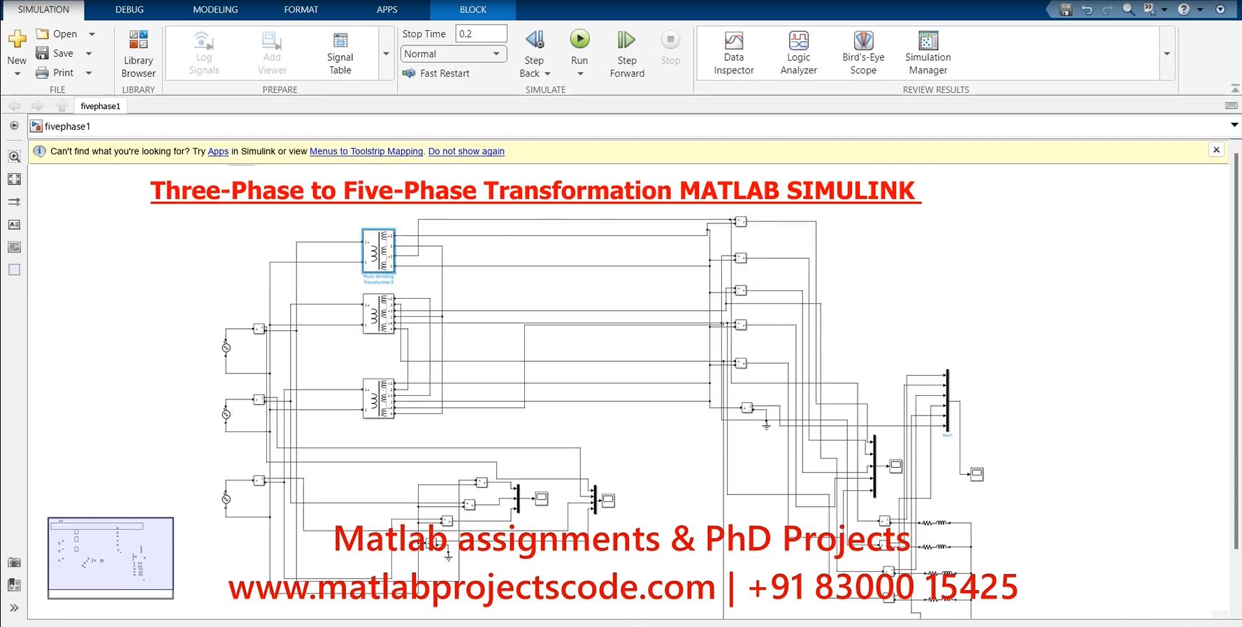 Three-Phase To Five-Phase Transformation Matlab Simulink project simulation thumbnail for Electrical Engineering