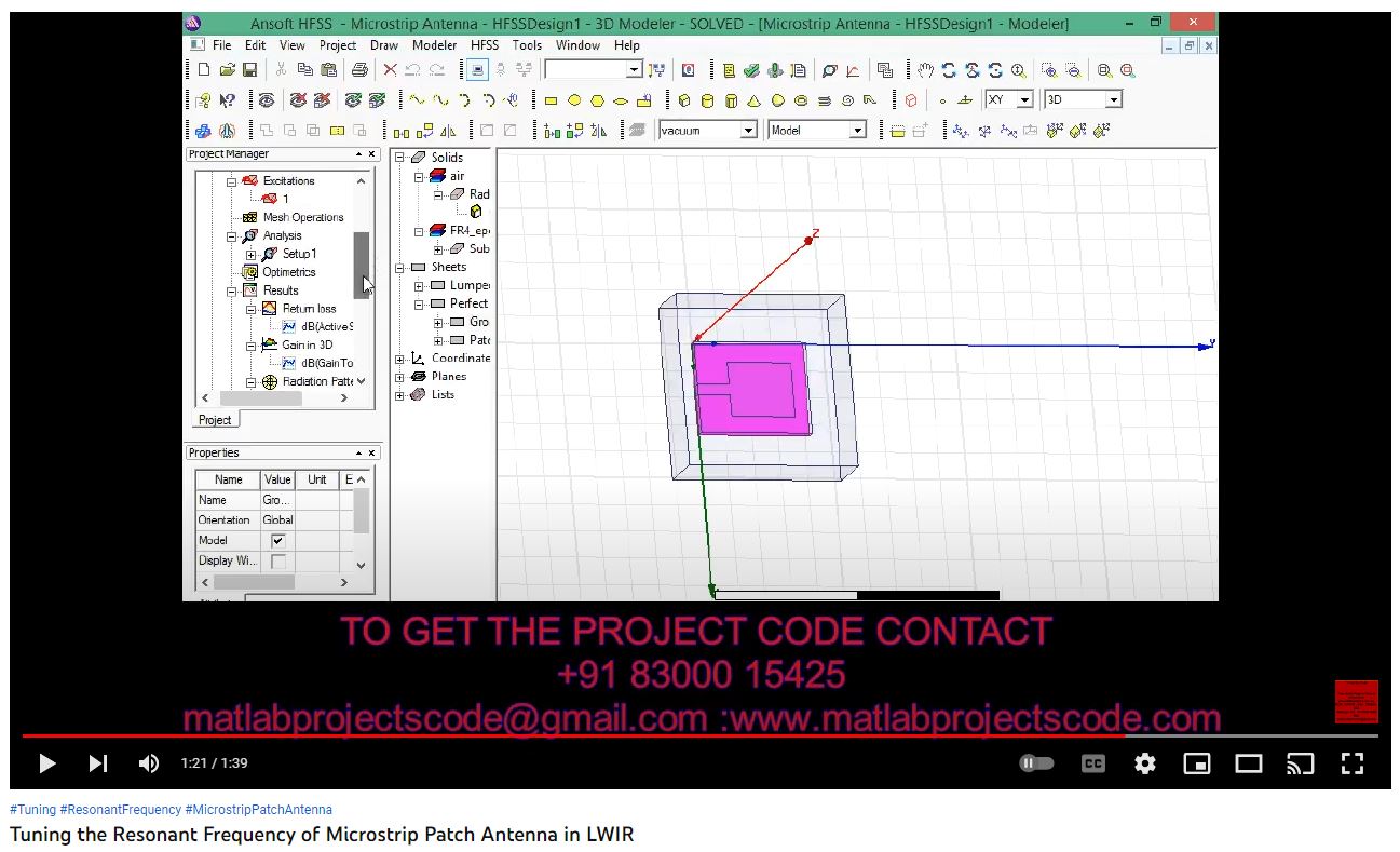 Tuning the Resonant Frequency of Microstrip Patch Antenna in LWIR project simulation thumbnail for Electromagnetics and RF Engineering