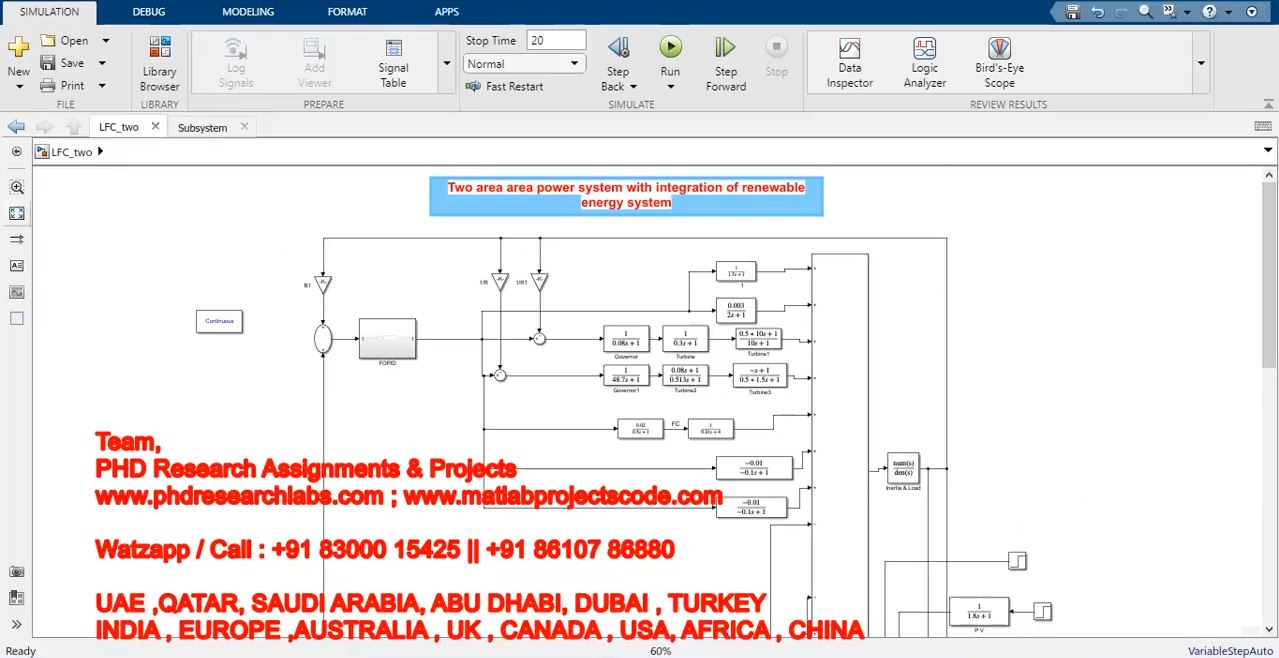 Two Area Power System With Integration Of Renewable Energy System project simulation thumbnail for Renewable Energy Engineering